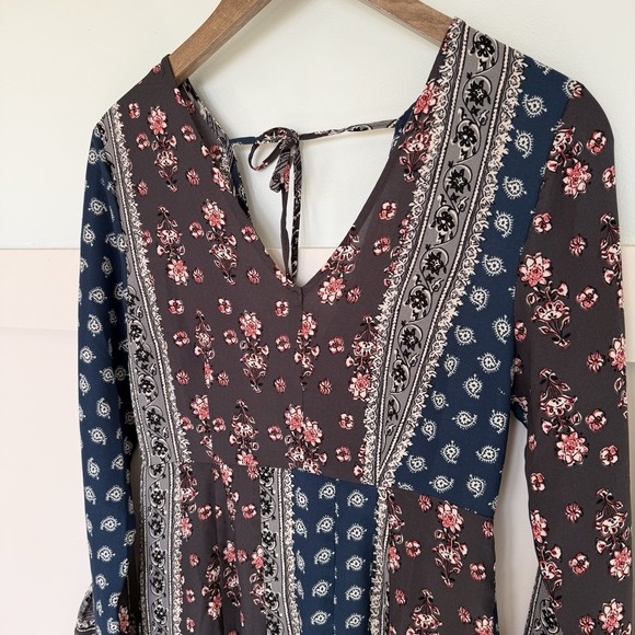 Loveriche Patchwork Maxi Dress MED Handkerchief Bell Sleeve Slit Boho Hippie - Picture 3 of 9